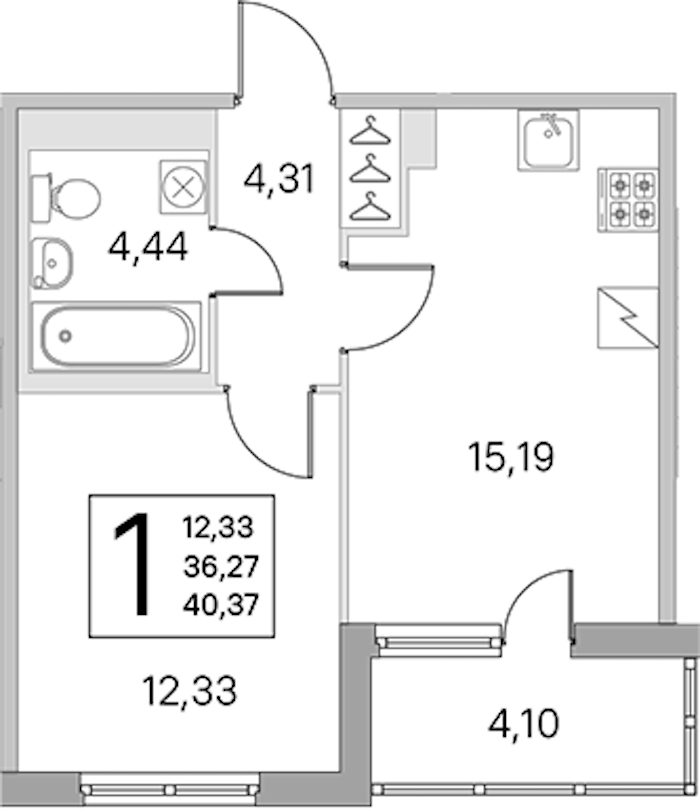 1-комнатная квартира 36.27 м², 5/5 эт., ЖК «ЮгТаун. Олимпийские кварталы»